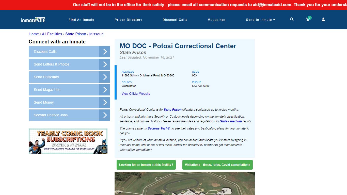 MO DOC - Potosi Correctional Center & Inmate Search | Visitation ...